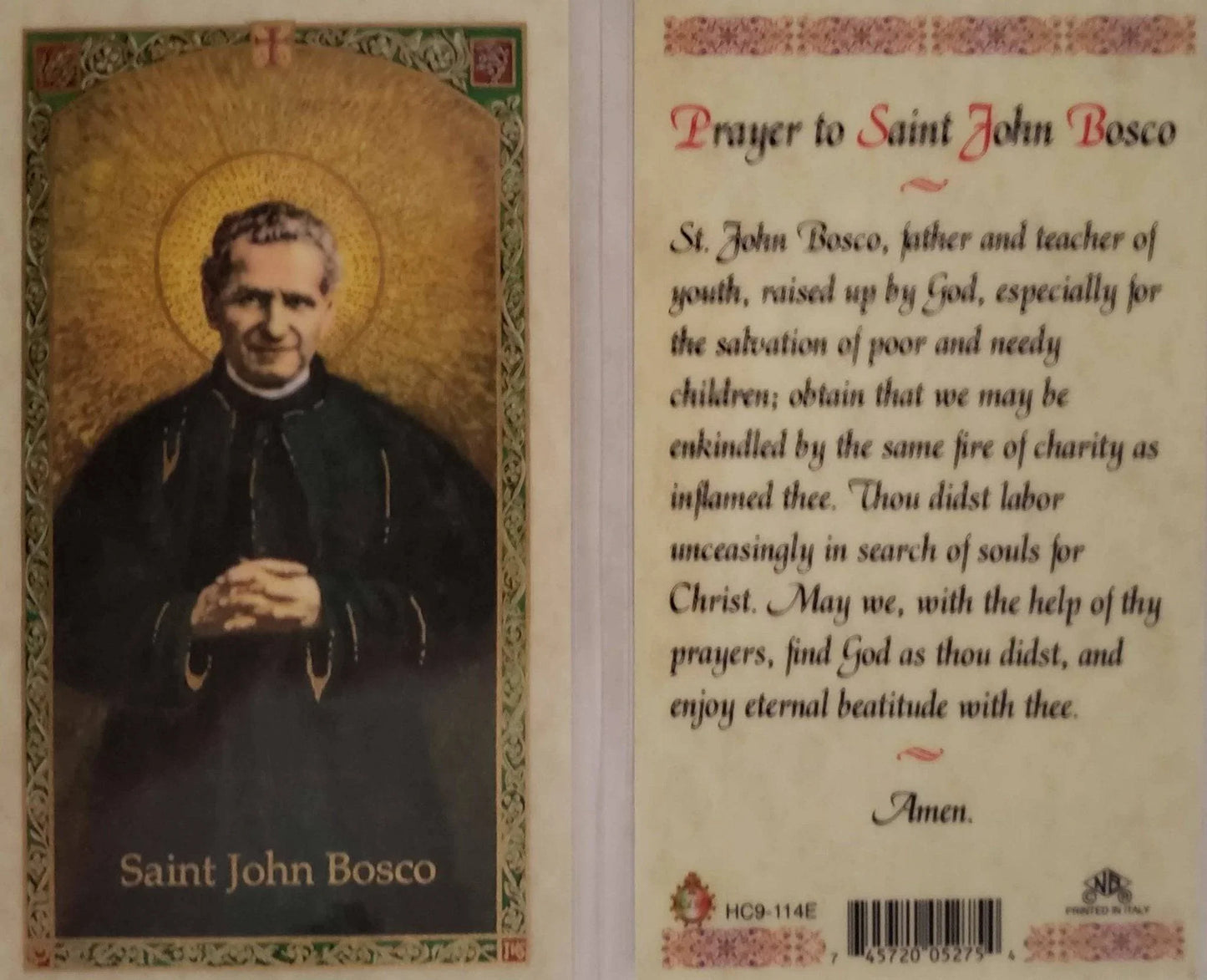 Prayer Card Prayer To Saint John Bosco Laminated HC9-114E - Ysleta Mission Gift Shop