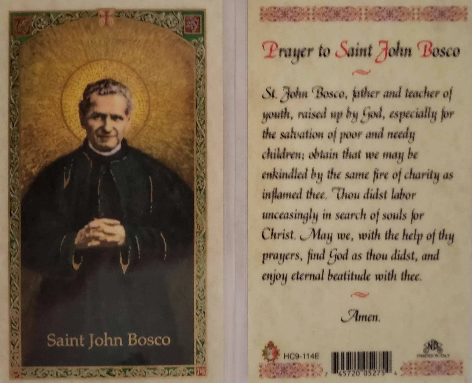 Prayer Card Prayer To Saint John Bosco Laminated HC9-114E - Ysleta Mission Gift Shop
