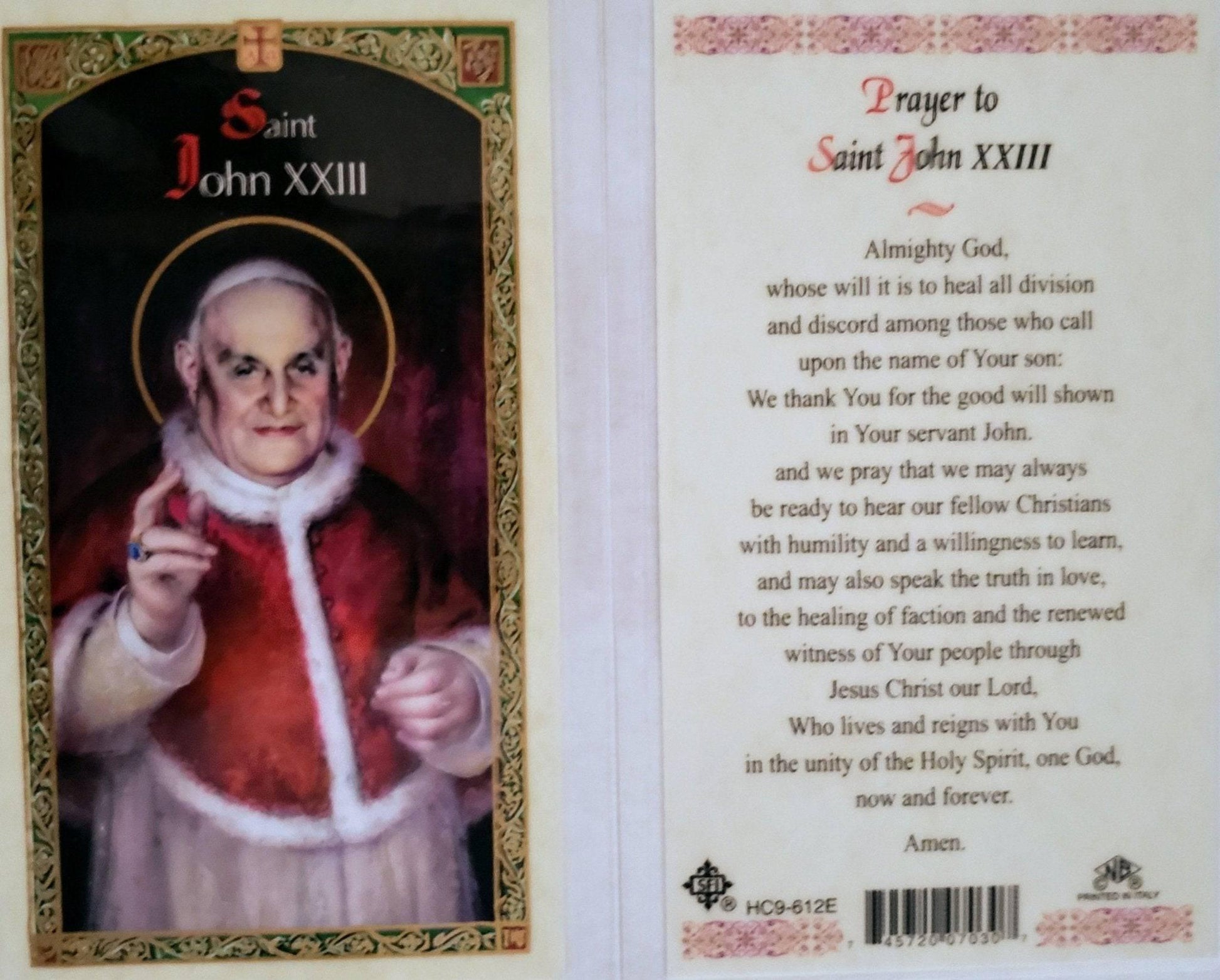Prayer Card Prayer To Saint John XIII Laminated HC9-612E - Ysleta Mission Gift Shop