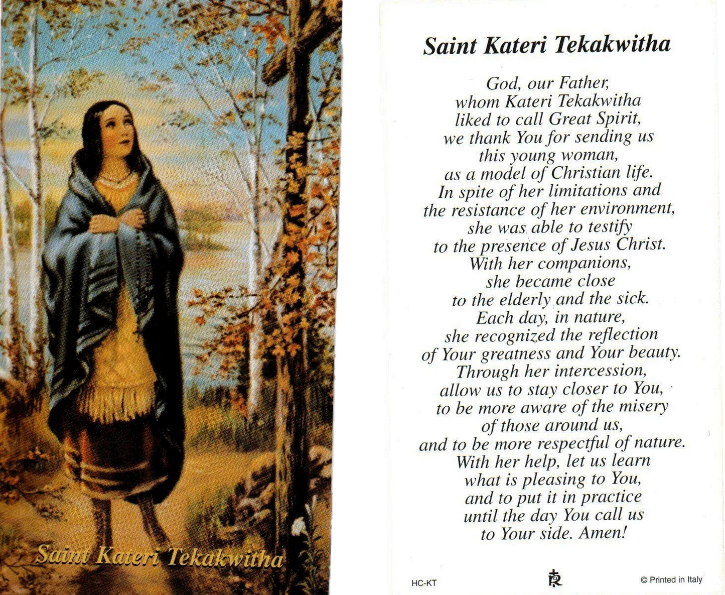 Prayer Card Prayer To Saint Kateri Tekaka No-Laminated HC-KT - Ysleta Mission Gift Shop