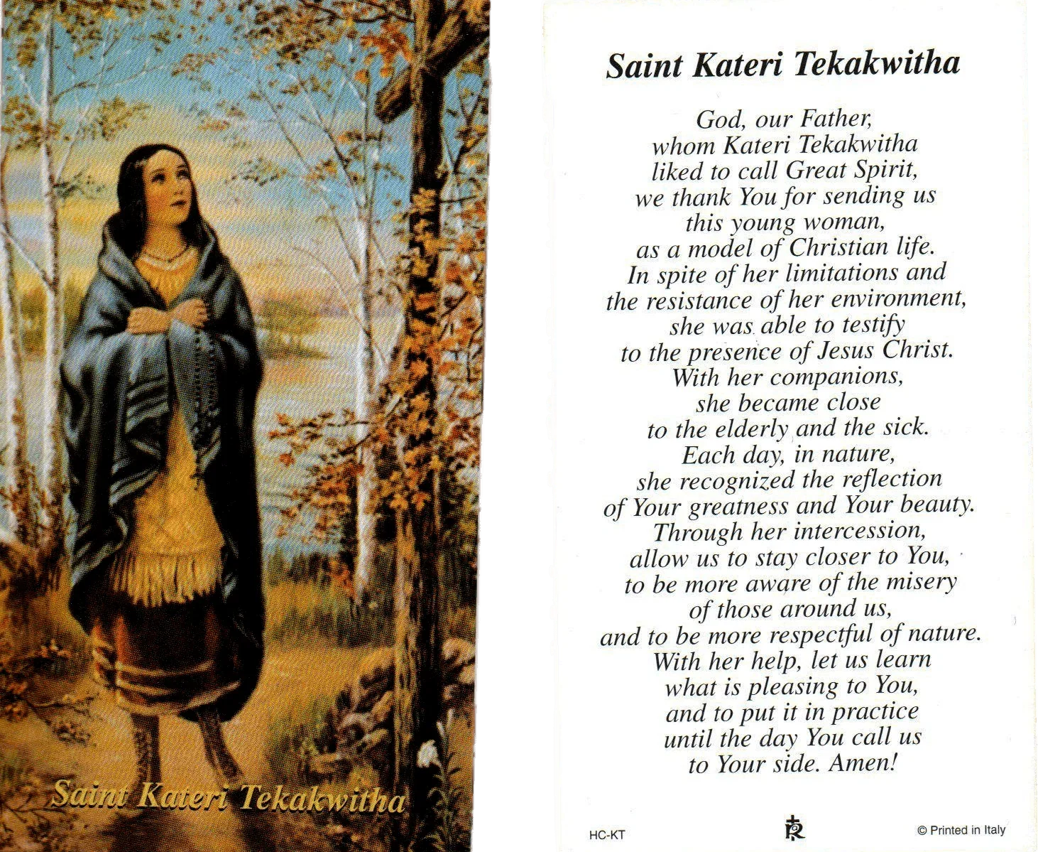 Prayer Card Prayer To Saint Kateri Tekaka No-Laminated HC-KT - Ysleta Mission Gift Shop