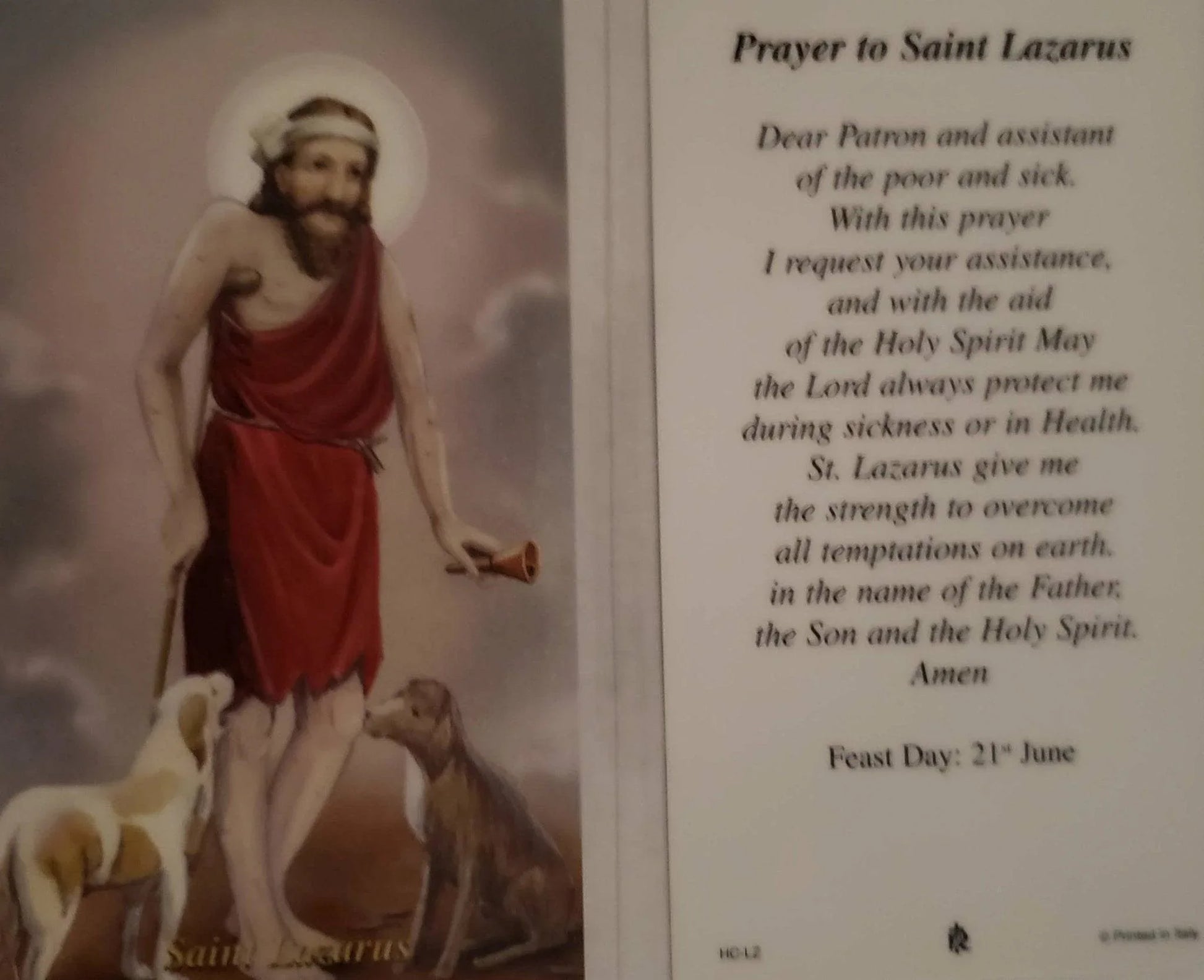 Prayer Card Prayer To Saint Lazarus Laminated HC-LZ - Ysleta Mission Gift Shop