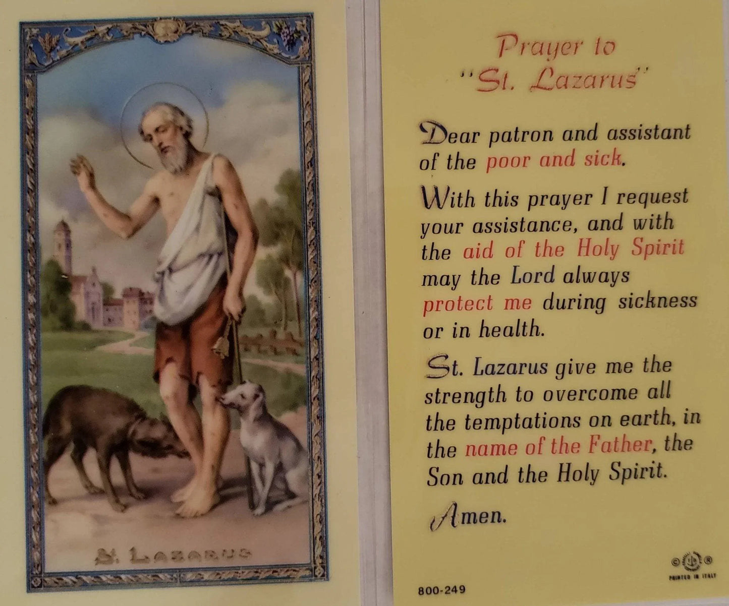 Prayer Card Prayer To Saint Lazarus Laminated - Ysleta Mission Gift Shop