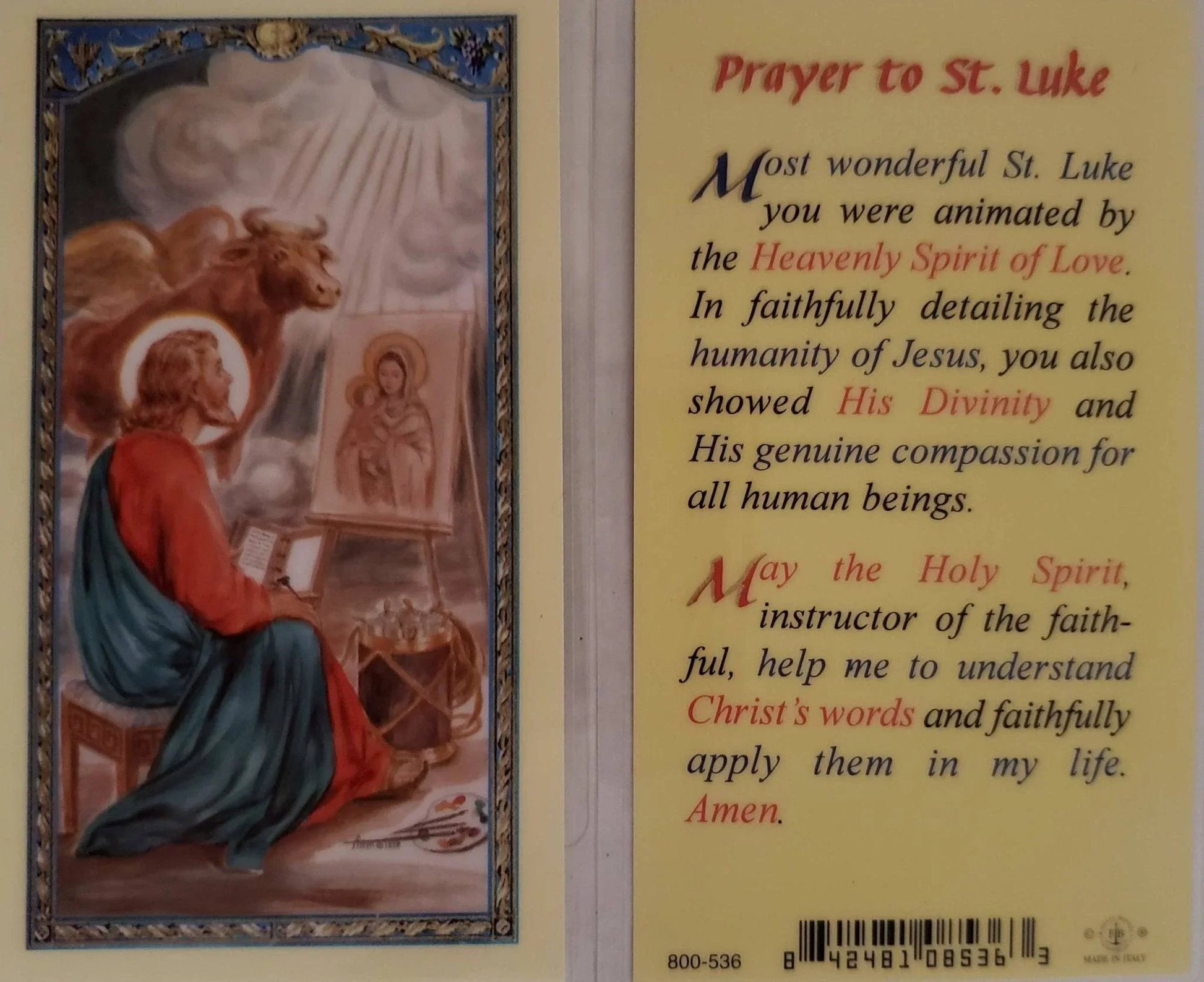 Prayer Card Prayer To Saint Luke Laminated - Ysleta Mission Gift Shop