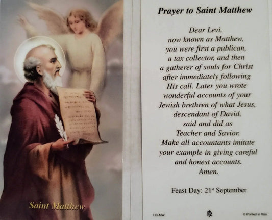 Prayer Card Prayer To Saint Matthew Feast Day September Laminated HC-MW - Ysleta Mission Gift Shop
