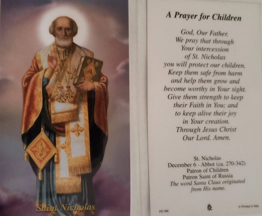 Prayer Card Prayer To Saint Nicholas A Prayer For Children Laminated HC-NK - Ysleta Mission Gift Shop
