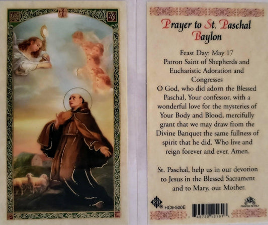 Prayer Card Prayer To Saint Paschal Baylon Laminated HC9-500E - Ysleta Mission Gift Shop