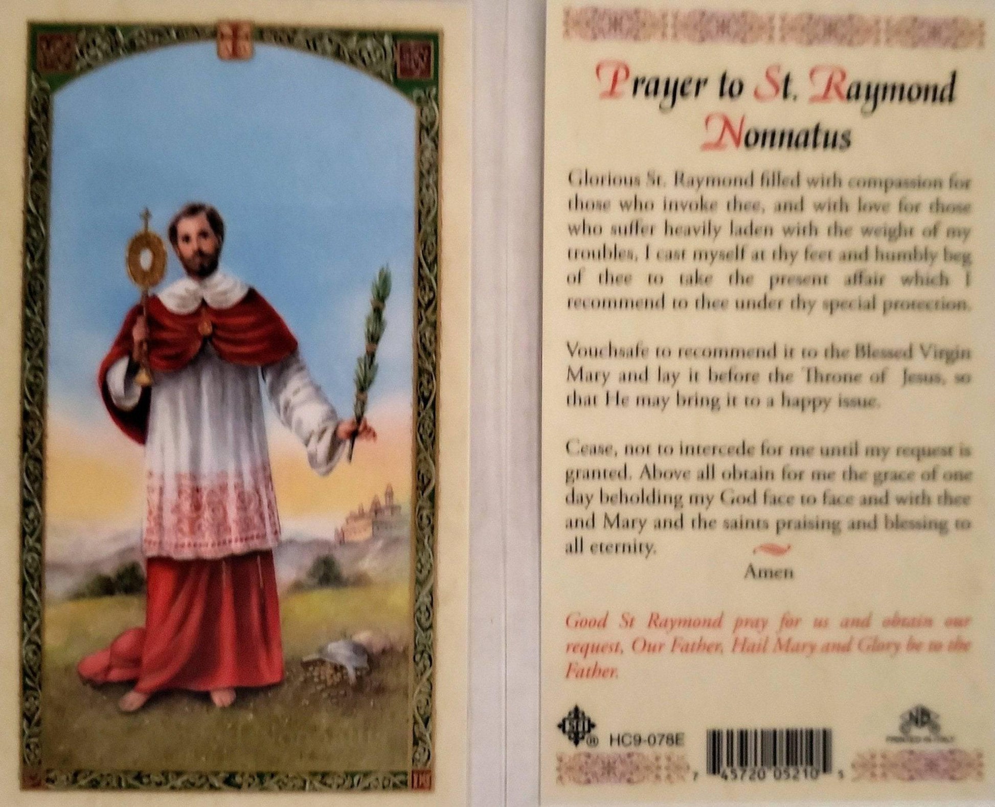 Prayer Card Prayer To Saint Raymond Nonnatus Laminated HC9-078E - Ysleta Mission Gift Shop