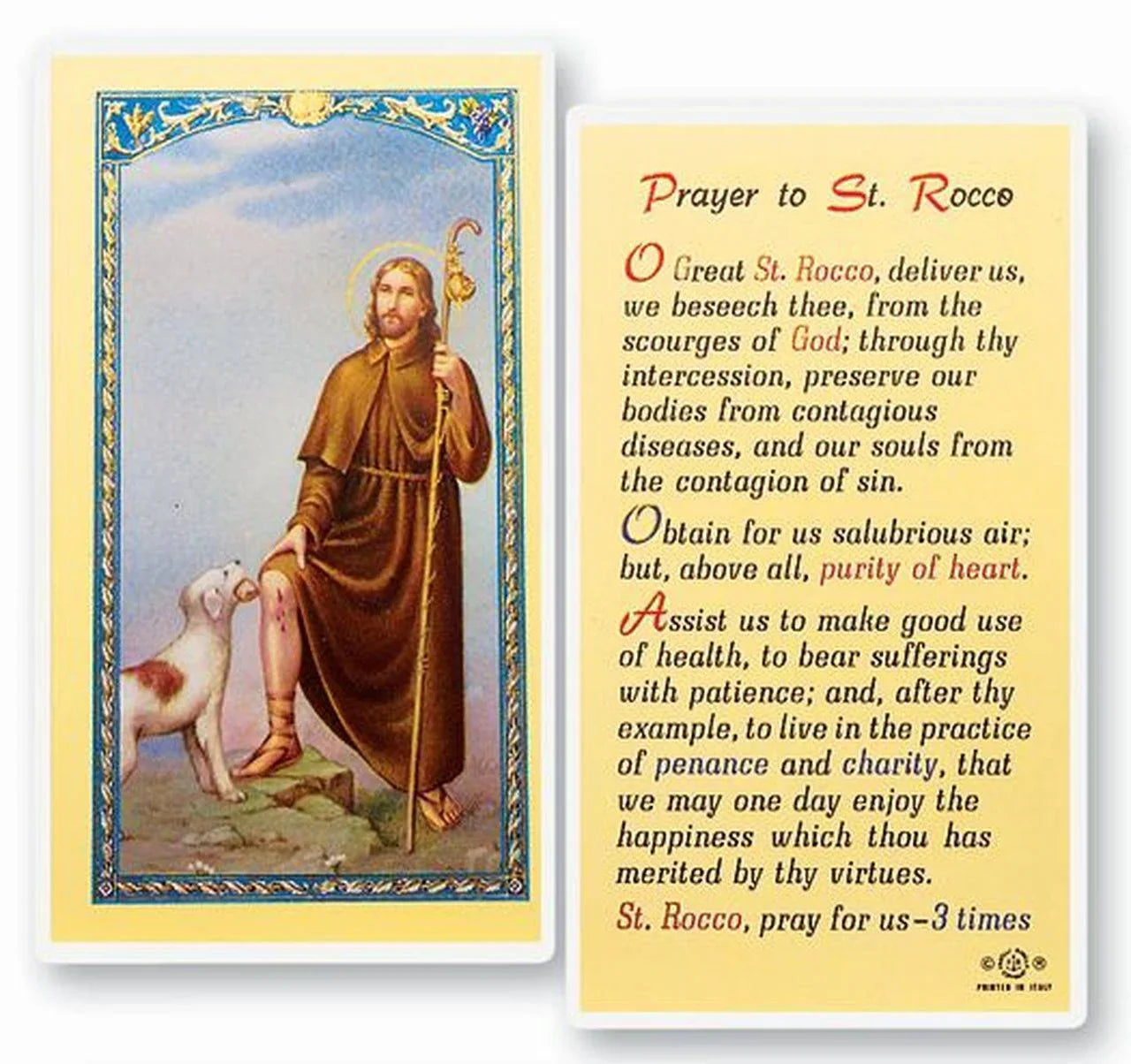 Prayer Card Prayer To Saint Rocco Laminated - Ysleta Mission Gift Shop