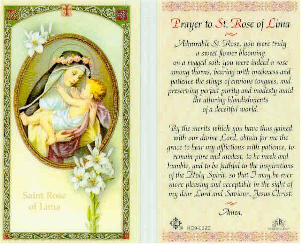Prayer Card Prayer To Saint Rose Of Lima Laminated HC9-062E - Ysleta Mission Gift Shop