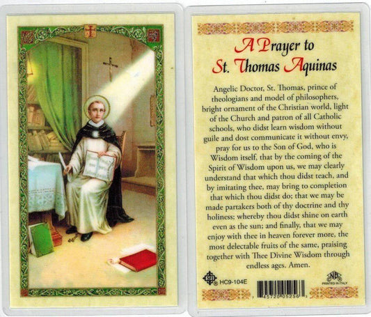 Prayer Card Prayer To Saint Thomas Aquinas Laminated HC9-104E - Ysleta Mission Gift Shop