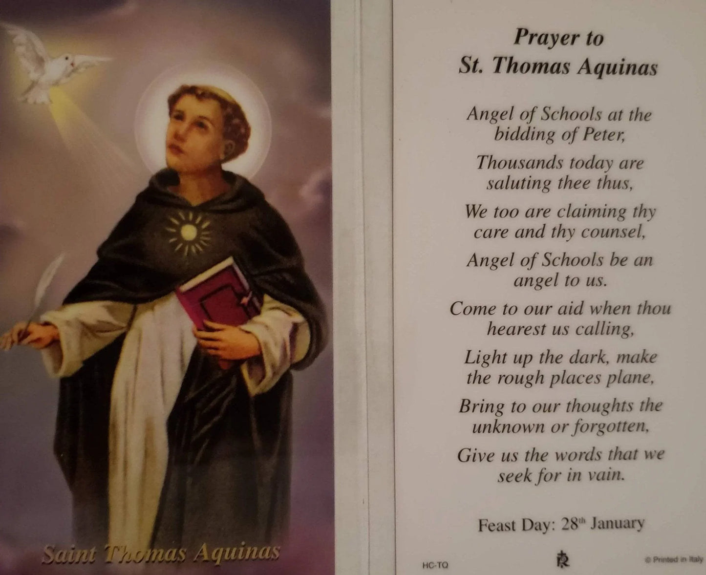 Prayer Card Prayer To Saint Thomas Aquinas Laminated - Ysleta Mission Gift Shop