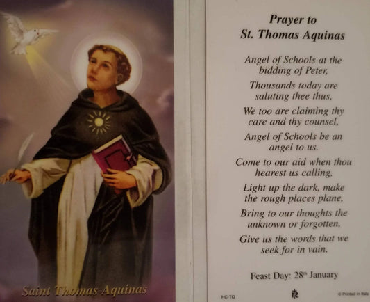Prayer Card Prayer To Saint Thomas Aquinas Laminated - Ysleta Mission Gift Shop