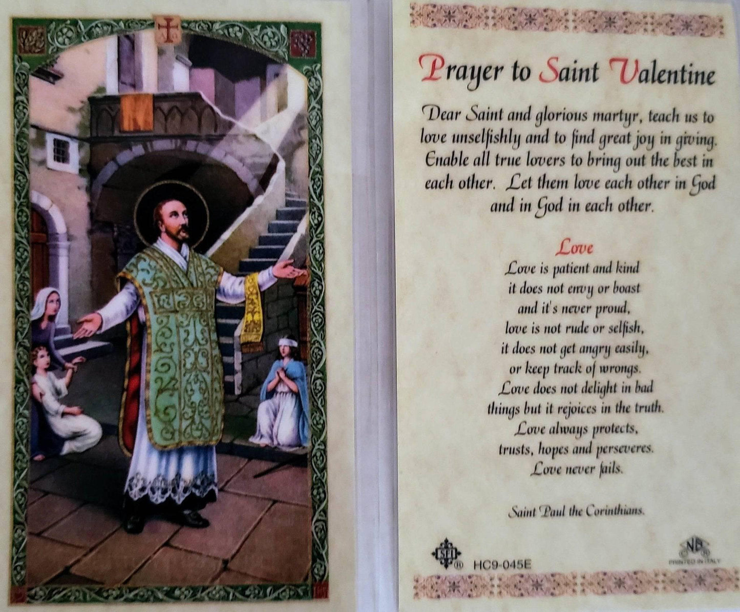 Prayer Card Prayer To Saint Valentine Laminated HC9-045E - Ysleta Mission Gift Shop
