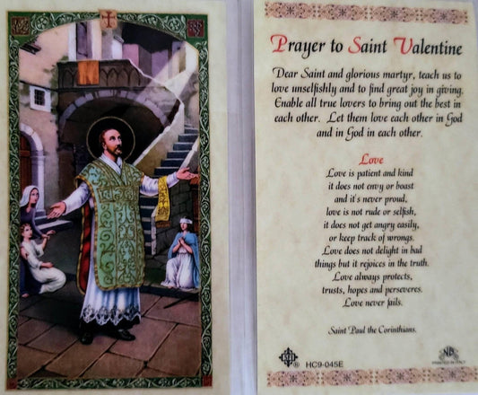 Prayer Card Prayer To Saint Valentine Laminated HC9-045E - Ysleta Mission Gift Shop