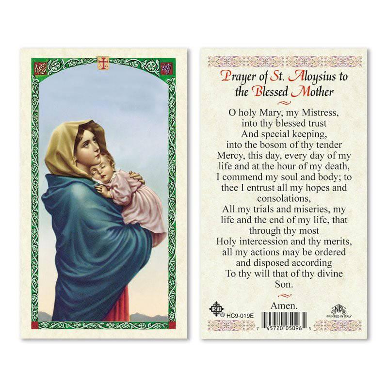 Prayer Card Prayer to St Aloysius the Madonna and Child Laminated HC9-019E - Ysleta Mission Gift Shop