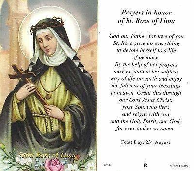 Prayer Card Prayers In Honor Of Saint Rose Of Lima Laminated HC-RL - Ysleta Mission Gift Shop