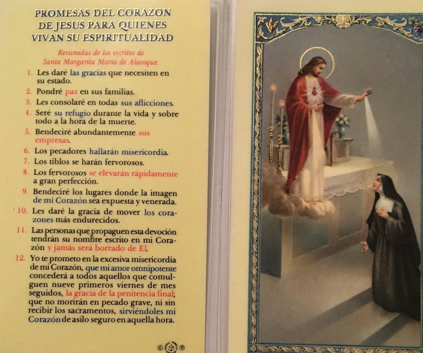 Prayer Card Promesas Del Corazon De Jesus Para Quienes Vivan Su Espiritualidad SPANISH Laminated - Ysleta Mission Gift Shop