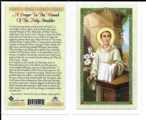 Prayer Card Saint Bernard A Prayer To The Wound Of The Holy Shoulder Laminated HC9-126E - Ysleta Mission Gift Shop