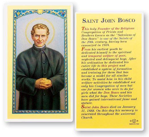 Prayer Card Saint John Bosco Founder Of Religious Congregation Laminated - Ysleta Mission Gift Shop