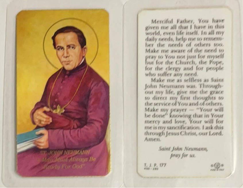 Prayer Card Saint John Neumann A Man Must Always Be Ready For God Laminated TJP - Ysleta Mission Gift Shop