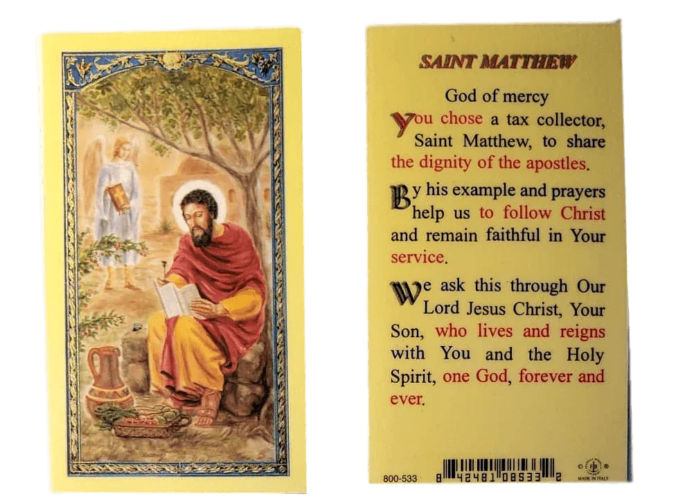 Prayer Card Saint Matthew Laminated - Ysleta Mission Gift Shop