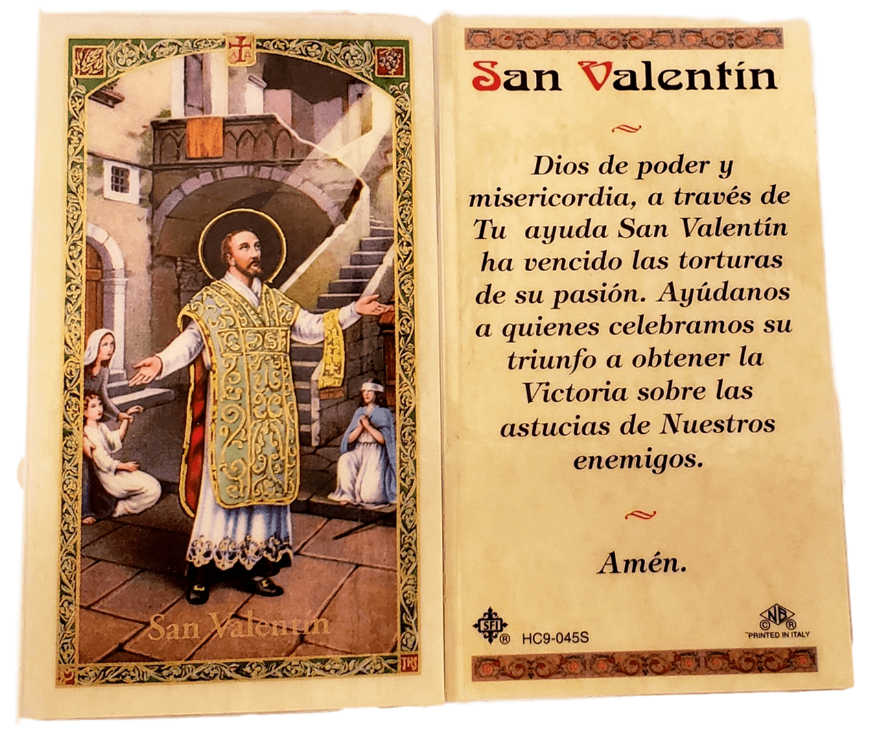 Prayer Card San Valentin SPANISH Laminated HC9-045S - Ysleta Mission Gift Shop