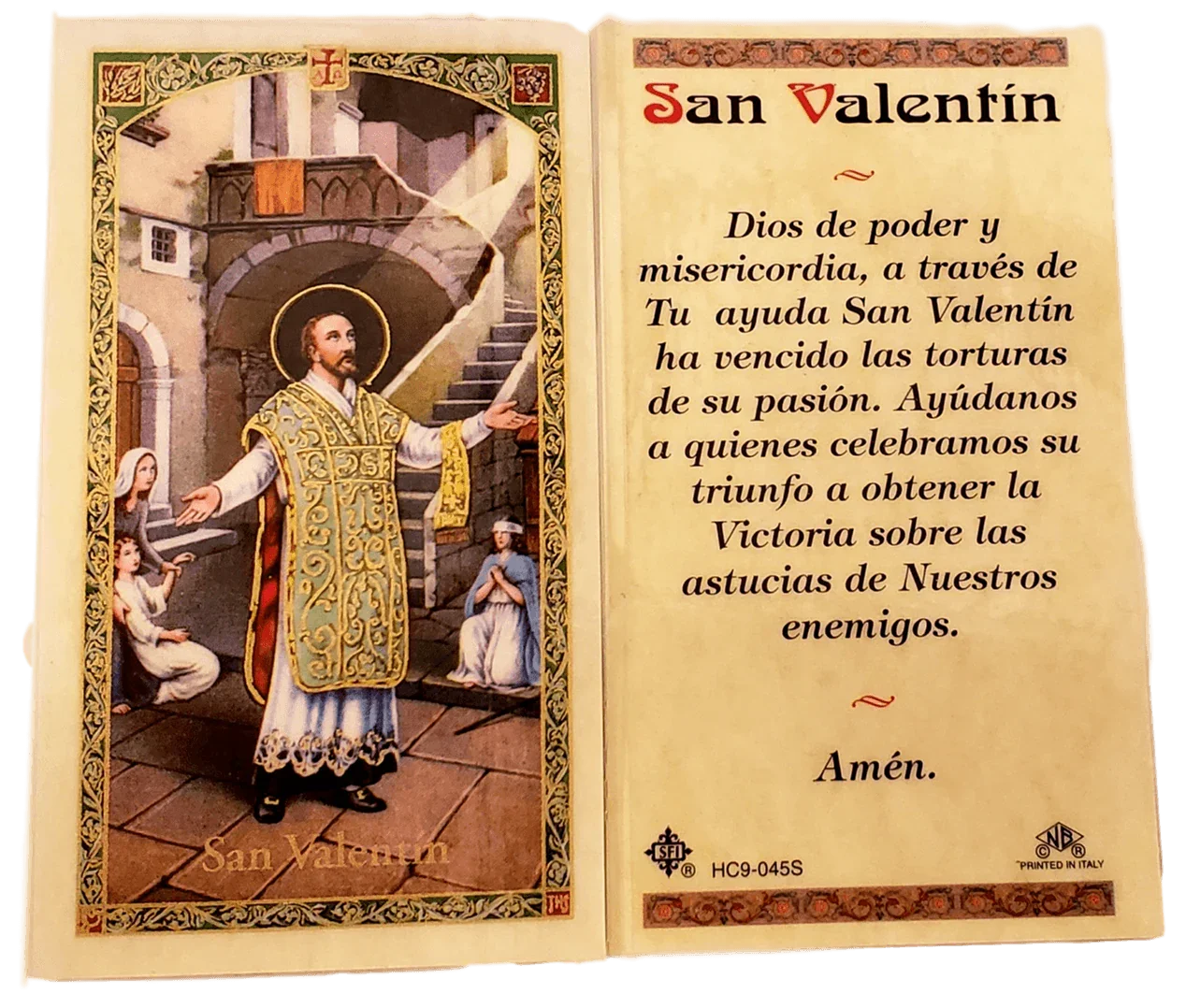 Prayer Card San Valentin SPANISH Laminated HC9-045S - Ysleta Mission Gift Shop