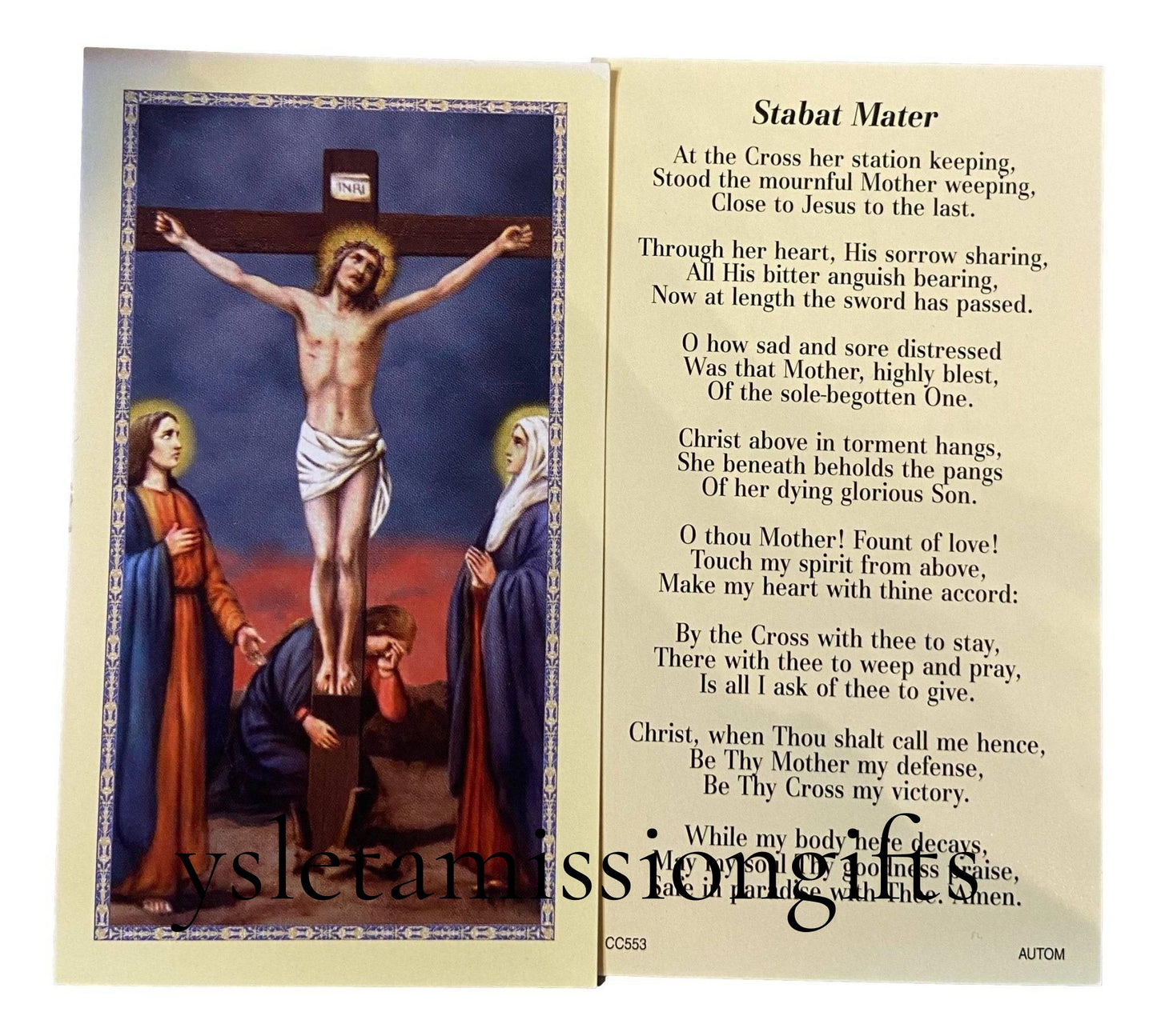 Prayer Card Stabat Mater At The Cross Her Station Keeping No Laminated CC - Ysleta Mission Gift Shop