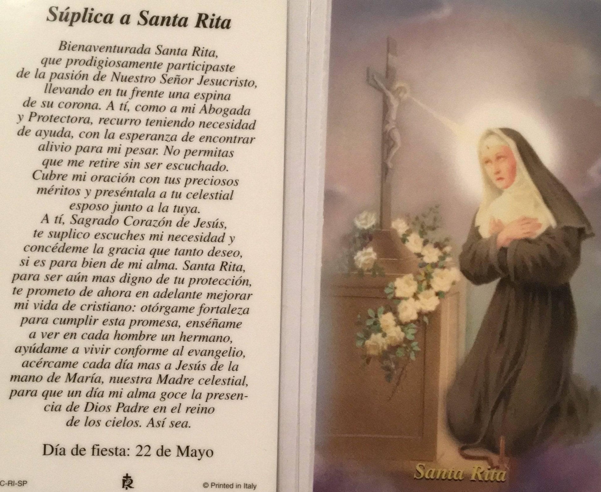 Prayer Card Suplica A Santa Rita SPANISH Laminated HC-ri-sp - Ysleta Mission Gift Shop