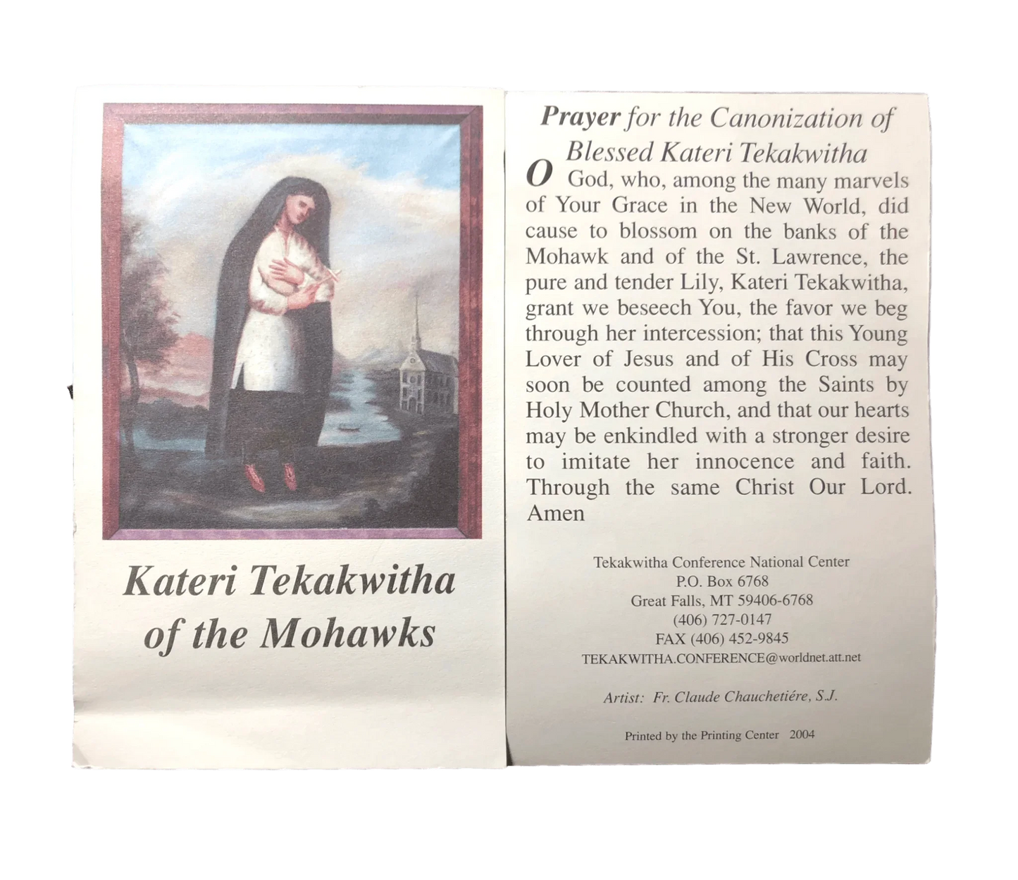 Prayer Card The 2004 Canonization Of Blessed Kateri Tekaka Of The Mohawks No Laminated - Ysleta Mission Gift Shop