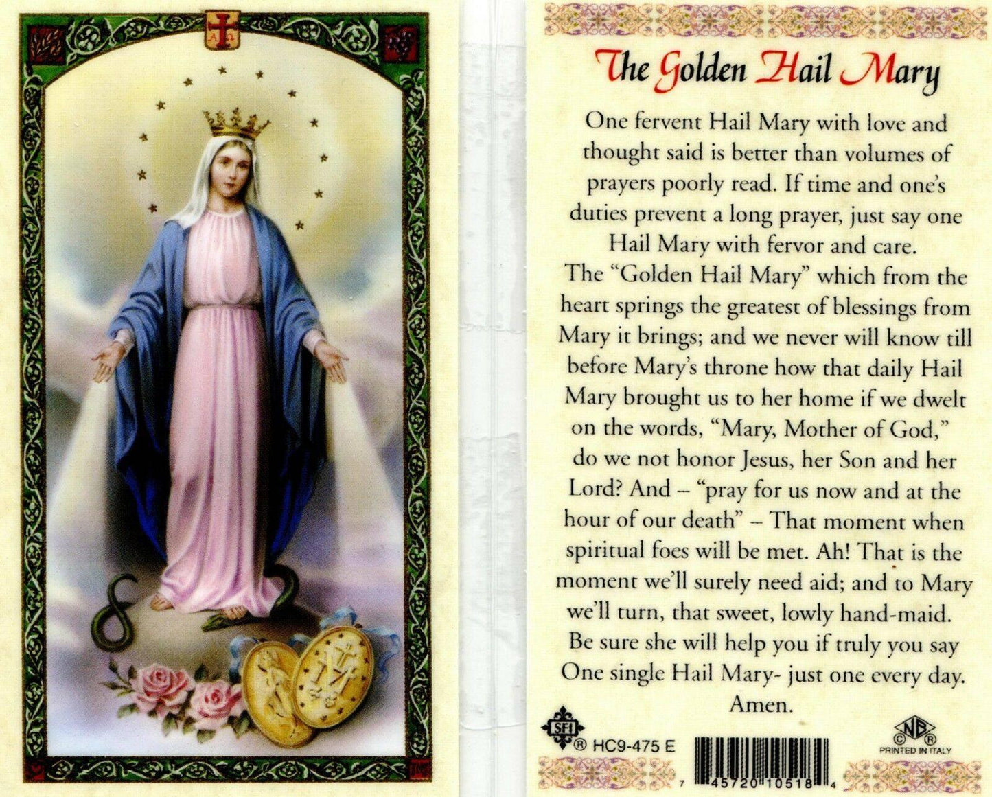 Prayer Card The Golden Hail Mary Laminated HC9-475E - Ysleta Mission Gift Shop