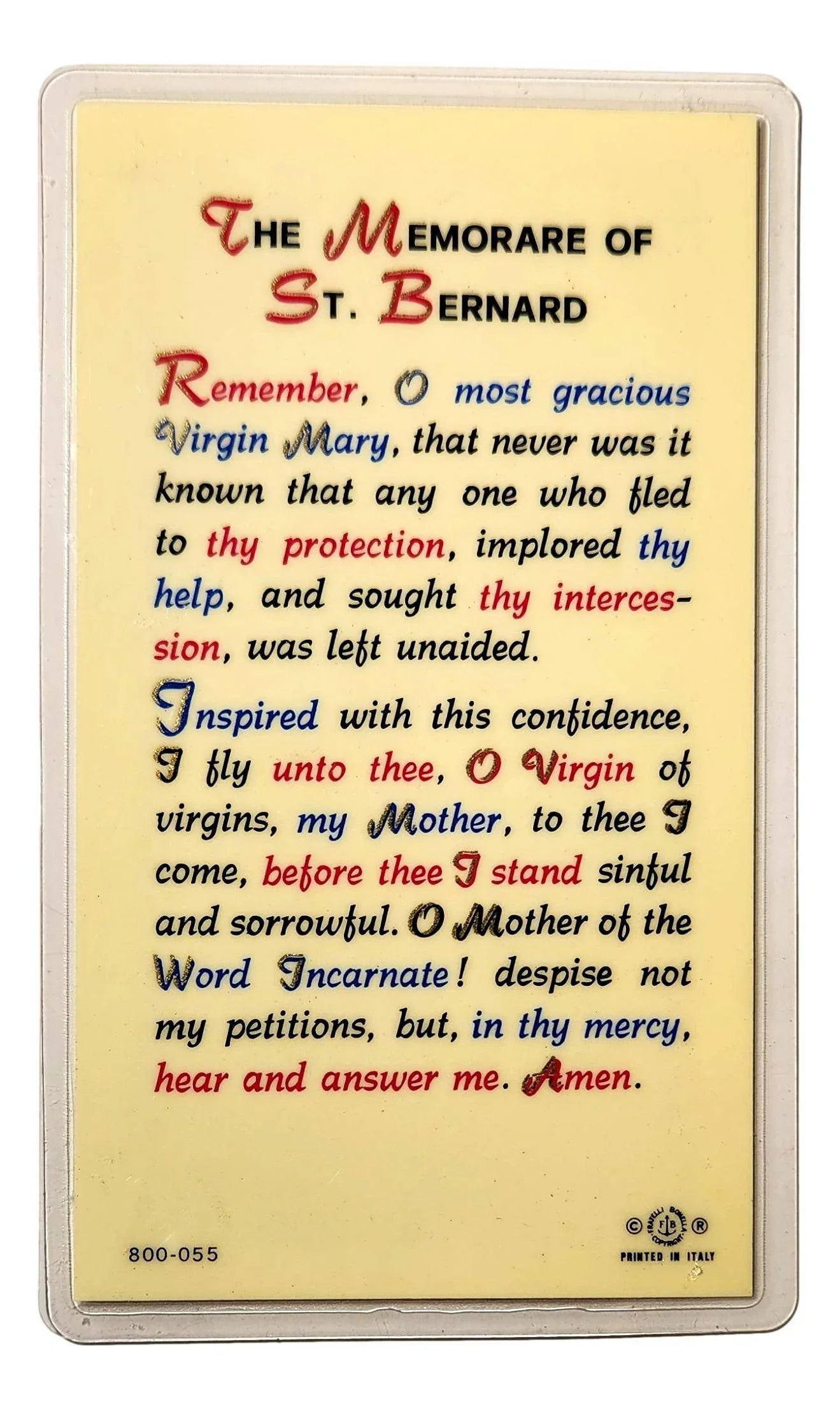 Prayer Card The Memorare Of Saint Bernard Laminated AF - Ysleta Mission Gift Shop