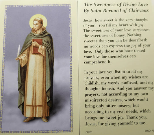 Prayer Card The Sweetness Of Divine Love By Saint Bernard Of Clairvaux No Laminated CC - Ysleta Mission Gift Shop