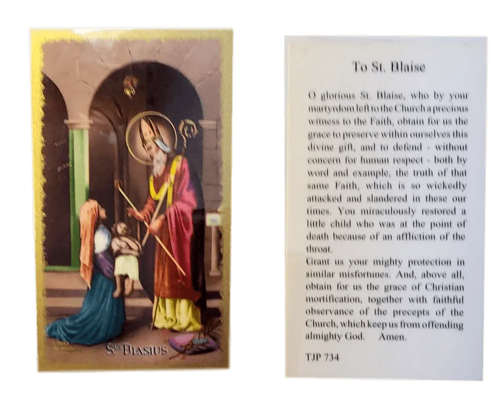 Prayer Card To Saint Blaise Laminated TJP - Ysleta Mission Gift Shop