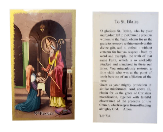 Prayer Card To Saint Blaise Laminated TJP - Ysleta Mission Gift Shop