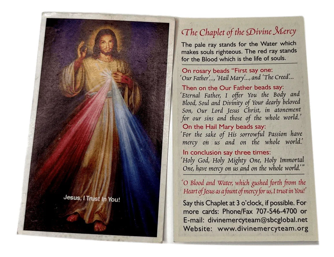Prayer Cards, The Chaplet of the Divine Mercy Not Laminated - Ysleta Mission Gift Shop