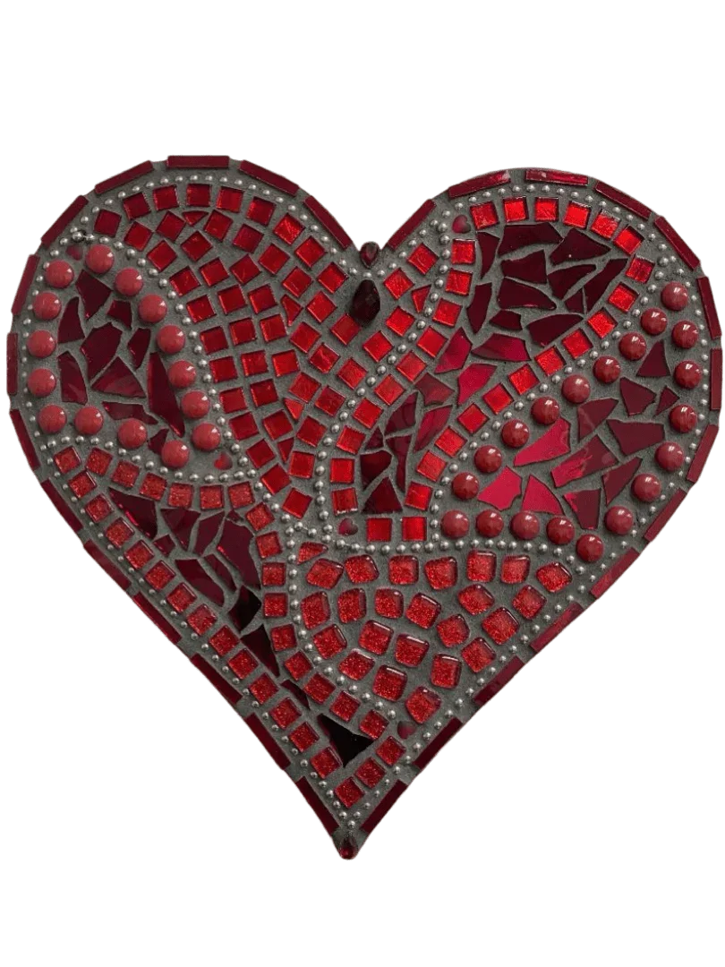 Red Resin Heart Mosaic Art – Wood Backing 12x12 - Ysleta Mission Gift Shop