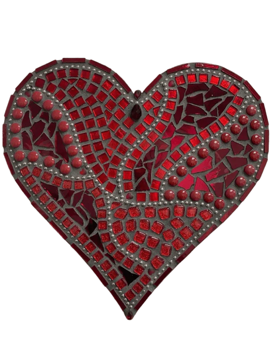 Red Resin Heart Mosaic Art – Wood Backing 12x12 - Ysleta Mission Gift Shop