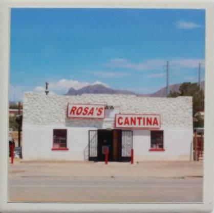 Rosa's Cantina Coaster – Ceramic with Cork Backing 4" x 4" - Ysleta Mission Gift Shop