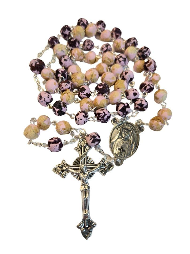 Rosary Divine Mercy Saint Faustina Handcrafted Rose Petal Beads - Ysleta Mission Gift Shop