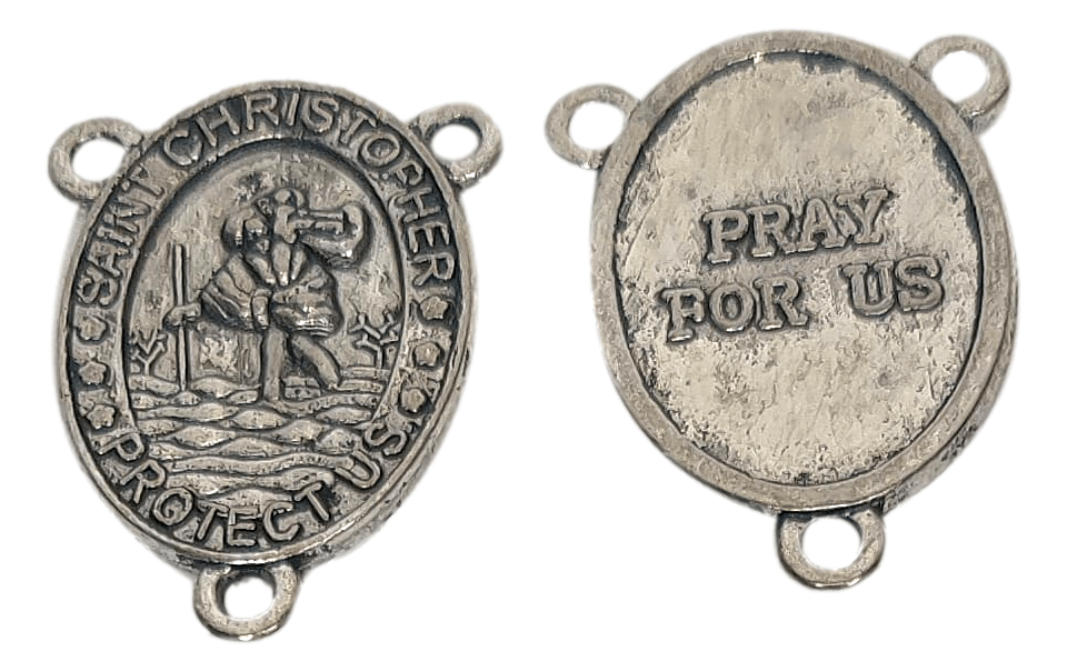Rosary Parts Saint Christopher Protect Us Pray For Us Alloy Meta - Ysleta Mission Gift Shop