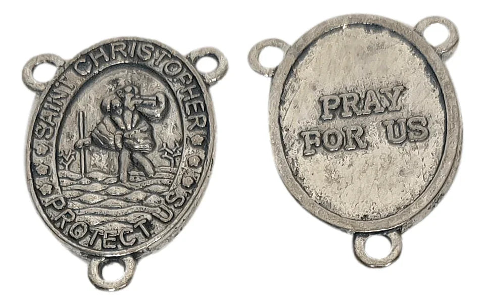 Rosary Parts Saint Christopher Protect Us Pray For Us Alloy Meta - Ysleta Mission Gift Shop