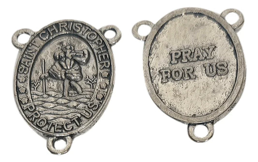 Rosary Parts Saint Christopher Protect Us Pray For Us Alloy Meta - Ysleta Mission Gift Shop