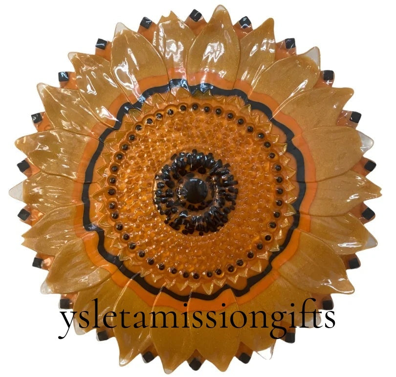 Handcrafted 11.5-inch sunflower decorative plaque with stones, Christian home decor by Brigitte Rosson, Catholic and Christian devotional gift