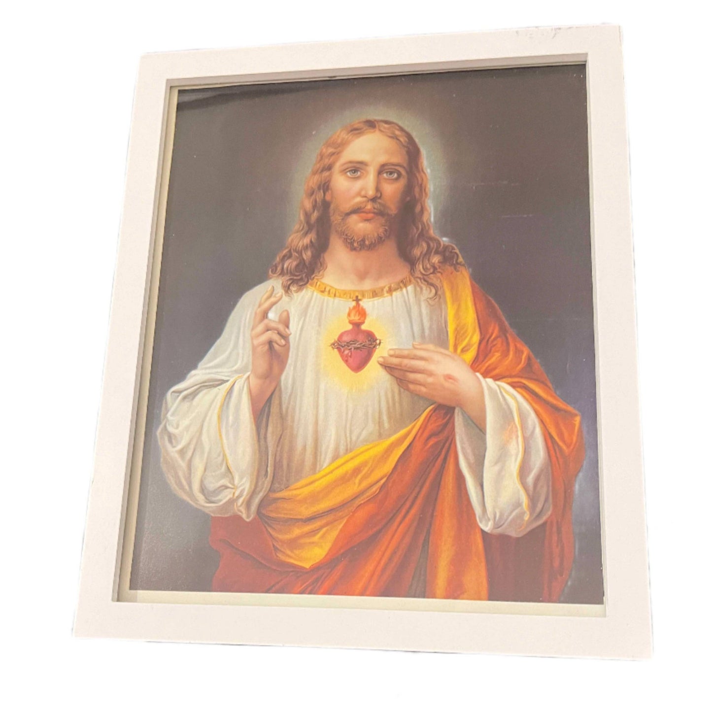 Sacred Heart of Jesus Tabletop Frame – 9"x11" White Wood Frame