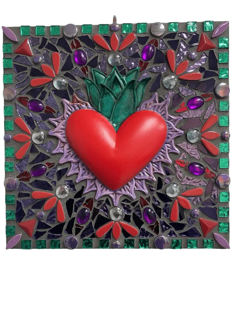 Sacred Heart Original Art Mosaic Wood Backing – 12x12 - Ysleta Mission Gift Shop