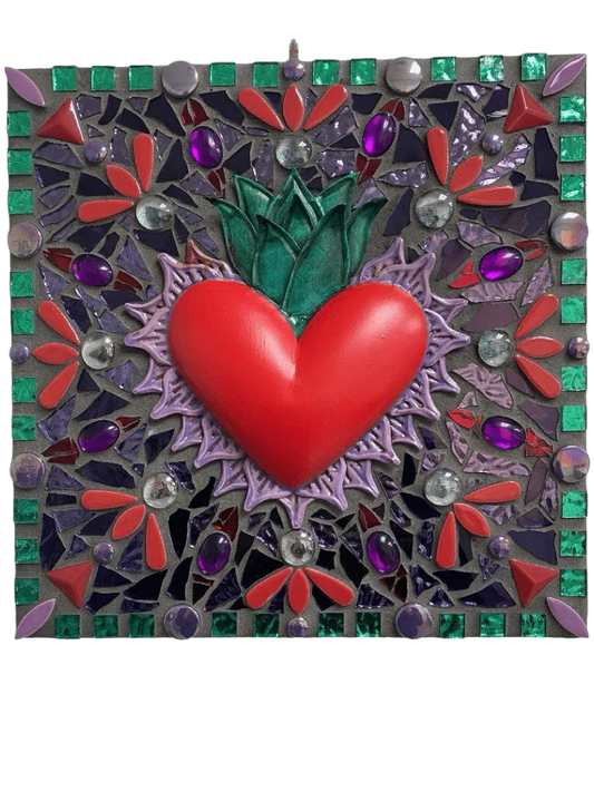 Sacred Heart Original Art Mosaic Wood Backing – 12x12 - Ysleta Mission Gift Shop