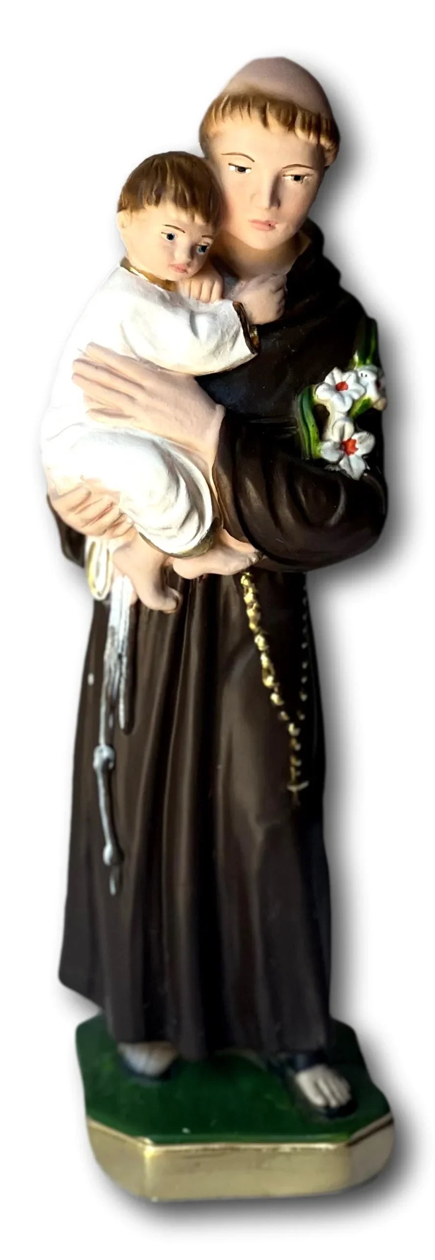 9-inch Saint Anthony statue in solid chalkware, Catholic Christian gift representing the patron saint of lost items.