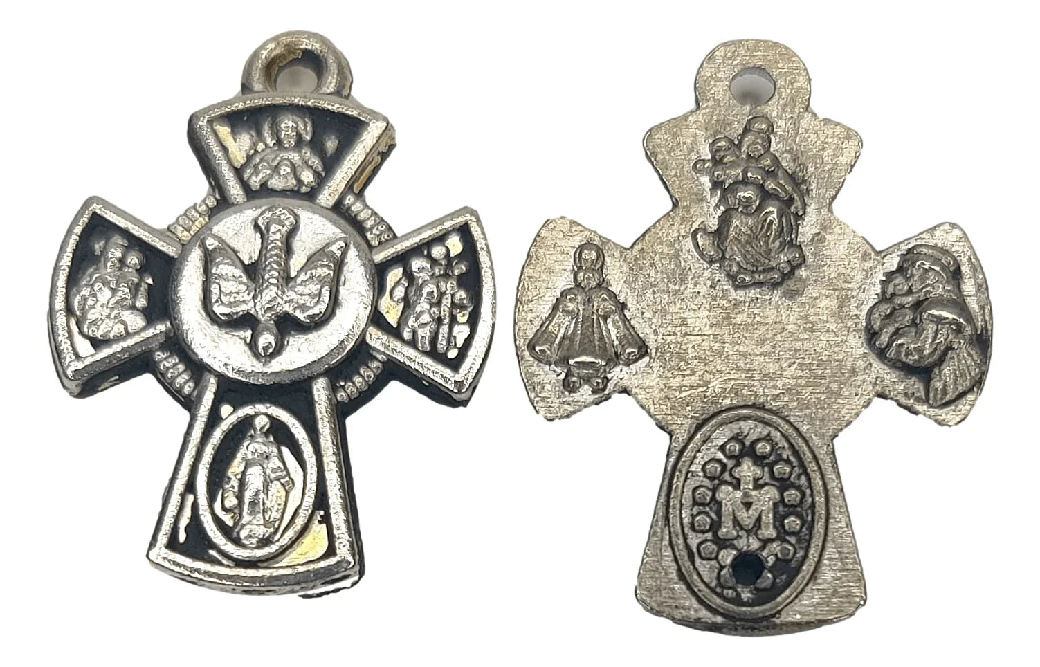 Saint Medal Holy Spirit Four Corner Cross Double Metal Alloy - Ysleta Mission Gift Shop